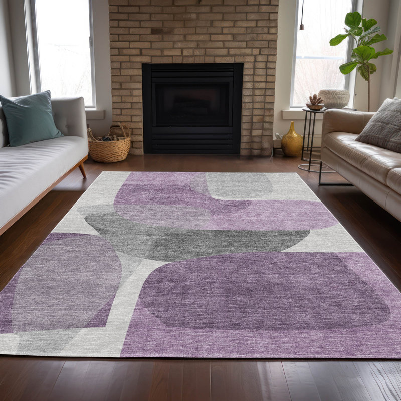 Machine Washable Indoor/Outdoor Xhevrie Purple Rug, Rectangle 5' x 7'6"