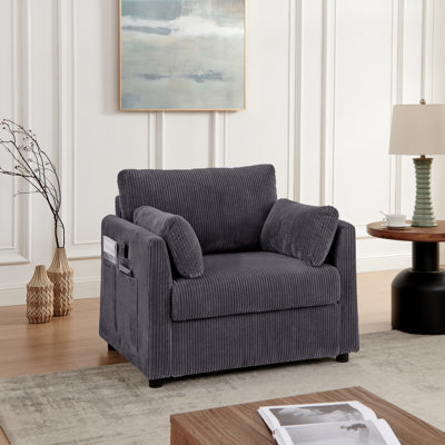 Ali 37.7" Corduroy Upholstered Accent Chair with 2 Pillows