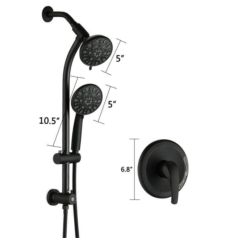 Drill- Stainless Steel Slide Bar Shower With Matte Black Two Heads And 7 Options 26" Slider 7-Setting