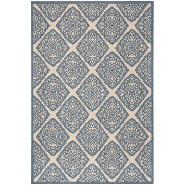Hardrian Hooked Neutral/Blue Indoor/Outdoor Rug