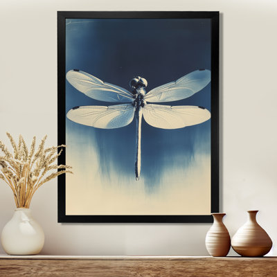 Libellule en bleu de Prusse I - Tableau cyanotype encadré
