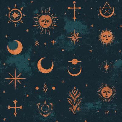 Papier peint adhésif mystique bleu foncé et orange Mystic