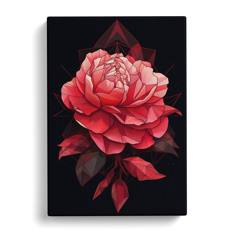 Peony Flower Geometric Art - Wrapped Canvas, 76cm H x 50cm W x 3cm D