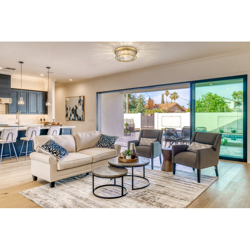 Masuda Glass Flush Mount, Rubbed Brass