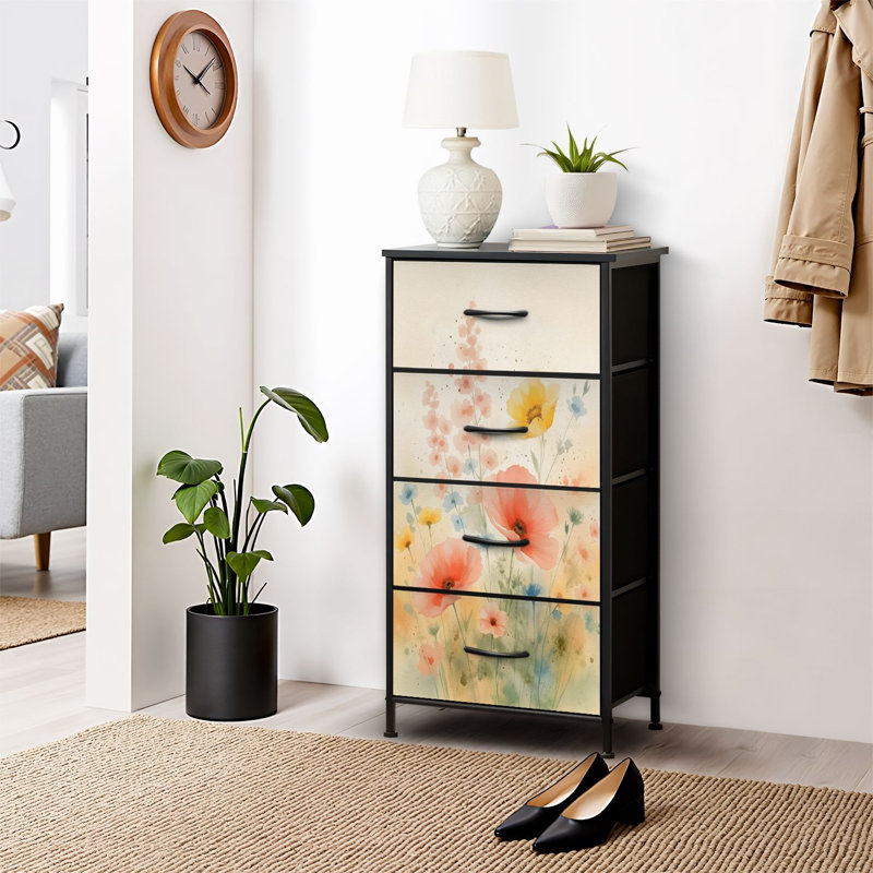 4 Drawer Dresser for Bedroom, Narrow Chest of Drawers, Wooden Top and Study Iron Frame 18"x37.5"-(WxH)