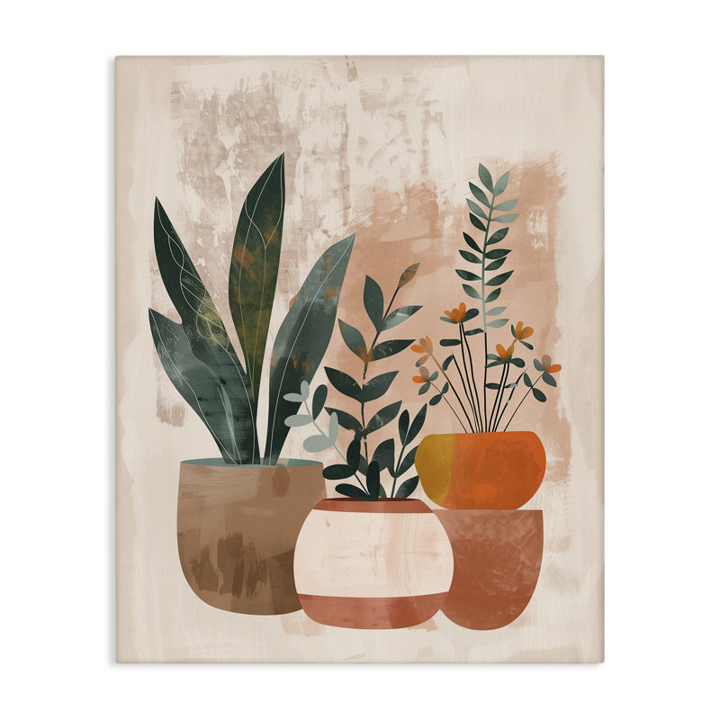 Earthy Boho Pots Plants Canvas, design par LSR Creative Studio, H 20 po x l 16 po