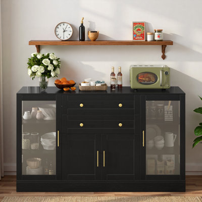 58.3'' Modern Sideboard With 4 Doors, 2 Drawers, Power Outlet & Acrylic Panels