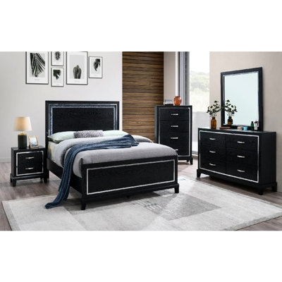 Très grand panneau de lit noir avec finition audacieuse et grain de bois, taille spacieuse pour un sommeil confortable, construction, éclairage arrière intégré dans la tête de lit, 86 po de largeur, 80 po de profondeur, 56 po de hauteur, 93,83 lb