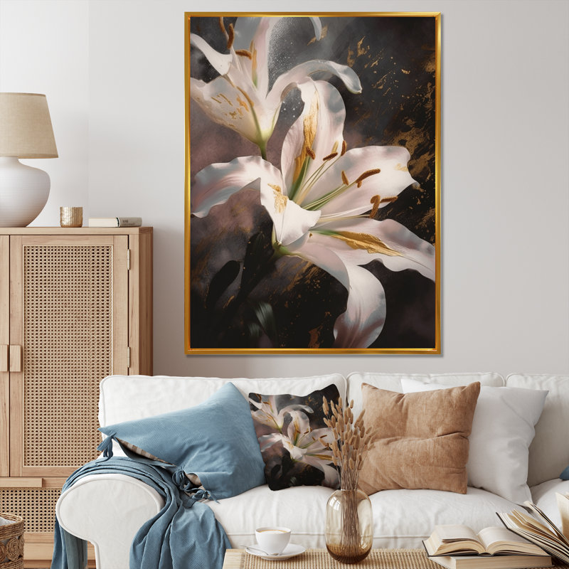 Art floral sur toile, art floral, H 20 po x l 12 po, Cadre flottant doré