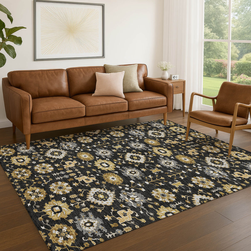 Tapis traditionnel lavable à la machine intérieur / extérieur ACN2610, Noir, 10 pi x 14 pi