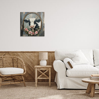 Classic Cow & Rose Garland Canvas, design by Petal Prints Design