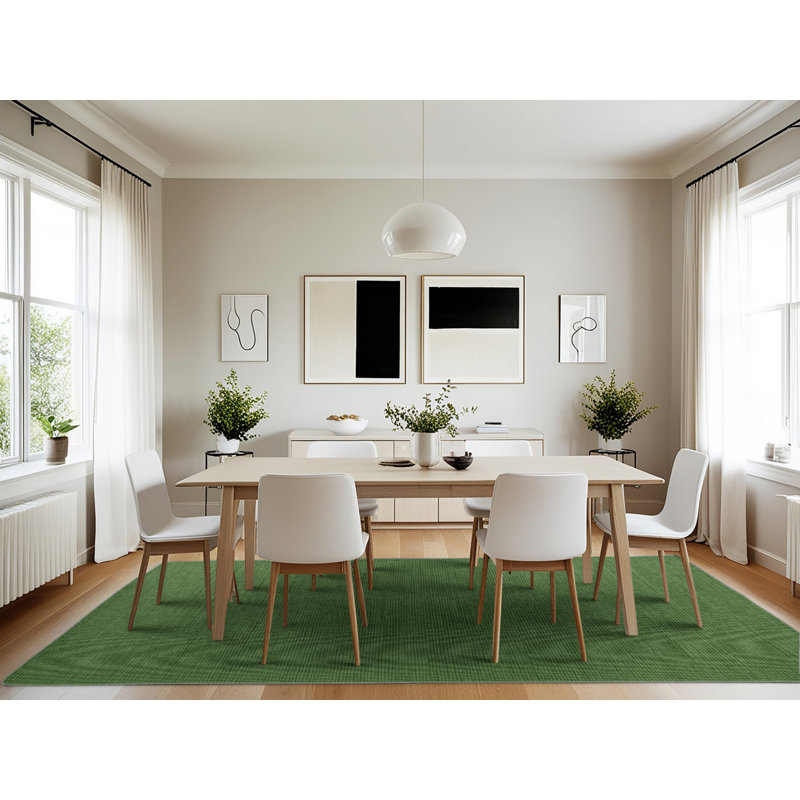 Machine Washable Solid Green Area Rug, Rectangle 7' x 10'