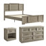 3-Pieces Bedroom Sets,Queen Size Bed With LED Lights And Nightstand,7 Drawer Dresser