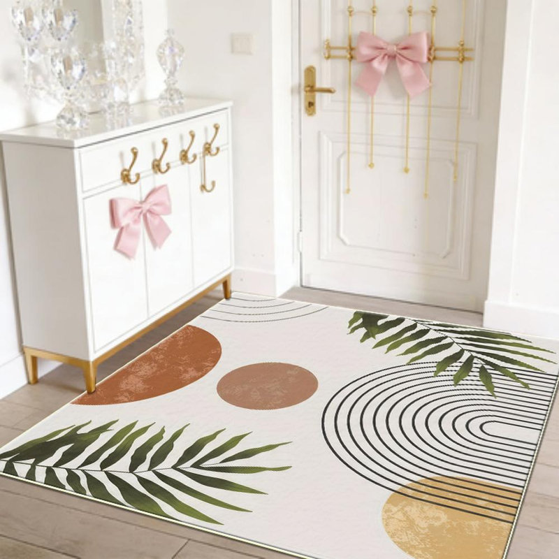 Geometric & Palm Leaf Area Rug, Soft And Lightweight, Suitable For All Seasons, Easy To Maintain And Easy To Clean, Machine Washable Carpet Floor Mat, Suitable For Living Room, Bedroom, Dining Room, Hallway, Balcony, Room Decor, Home Decor, Outdoor Decor