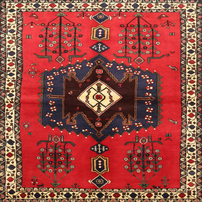 Tapis rouge / brun / bleu Southwestern, Carré 7 pi