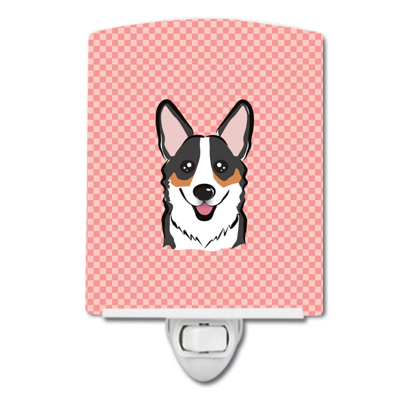 Checkerboard Wirehaired Dachshund Ceramic Night Light, Pink, Black Corgi
