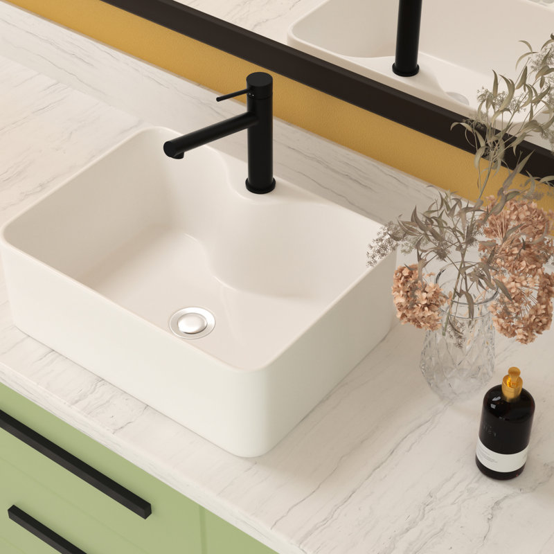Modern 16"X12" Vessel Sink - Ceramic Rectangular, White, Acid Resistance, Bathroom Fixture Rectangular Modern, Stain , Use