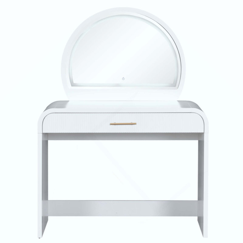 Makeup Vanity Table With Mirror Touch Screen Lighted Mirror, Dressing Table With Drawer For Bedroom, White