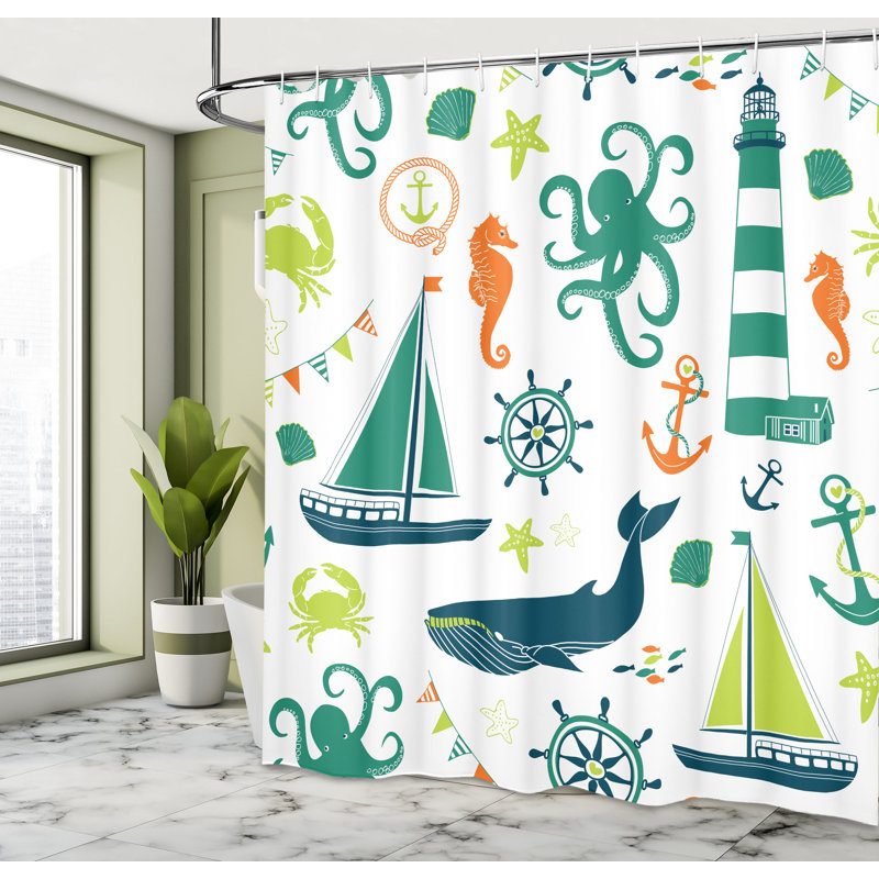 Arlethia Shower Curtain with Hooks Included, 84"H x 69"W, Color: Coca/Green