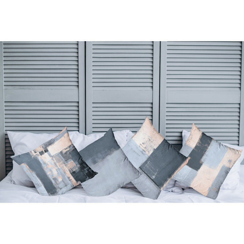 Reversible Pillow Cover, 16" H x 16" W, Pale Peach / Slate Blue