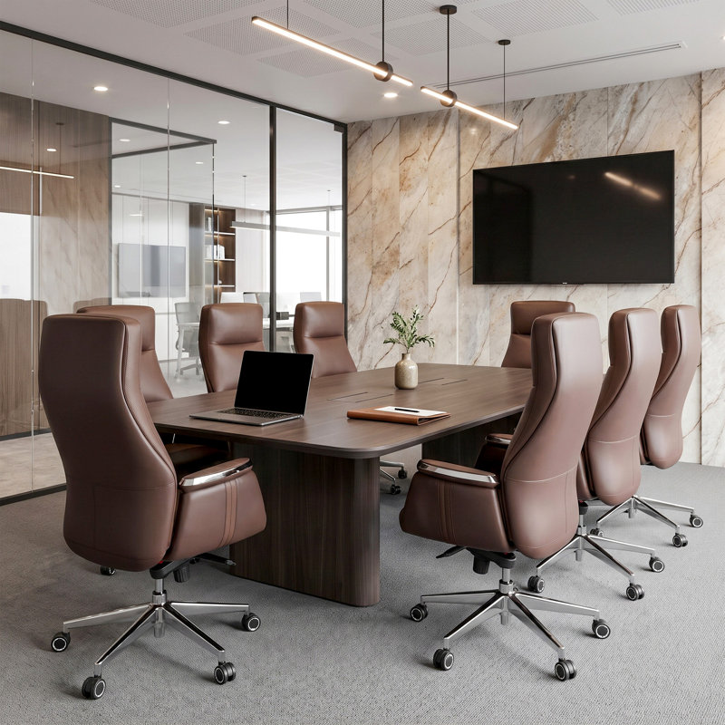 Ensemble de 3 chaises de bureau en cuir, Brun