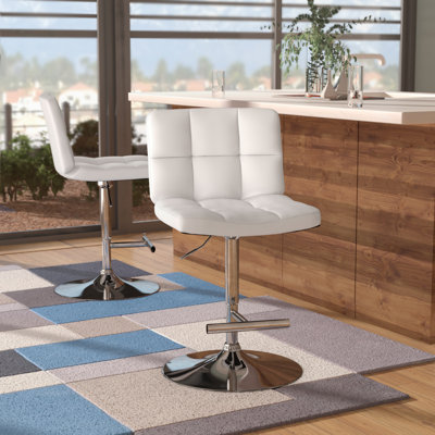 Winnols Contemporary Vinyl Adjustable Height Barstool with Square Tufted Back