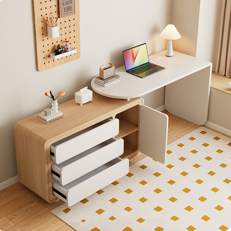 Bureau en L en bois massif de style français avec commode, H 29,53 po x l 47,24 po x P 39,37 po