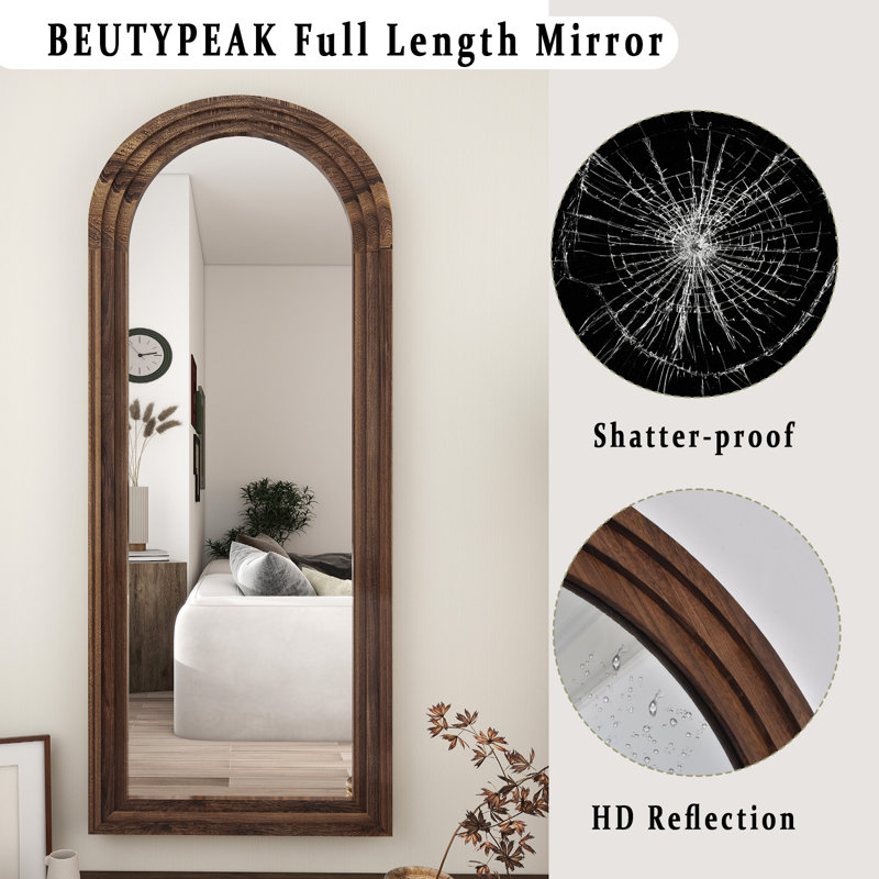 Borseth Arched Wood Frame Full Length Mirror with Stand, 64" x 21", Brown