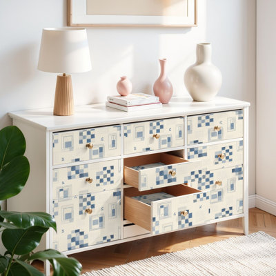 Papier peint auto-adhésif à carreaux bleus de style campagnard à carreaux bleus avec bordure transparente, ton rustique, auto-adhésif et amovible 17,7 po x 118 po (45 x 300 cm)