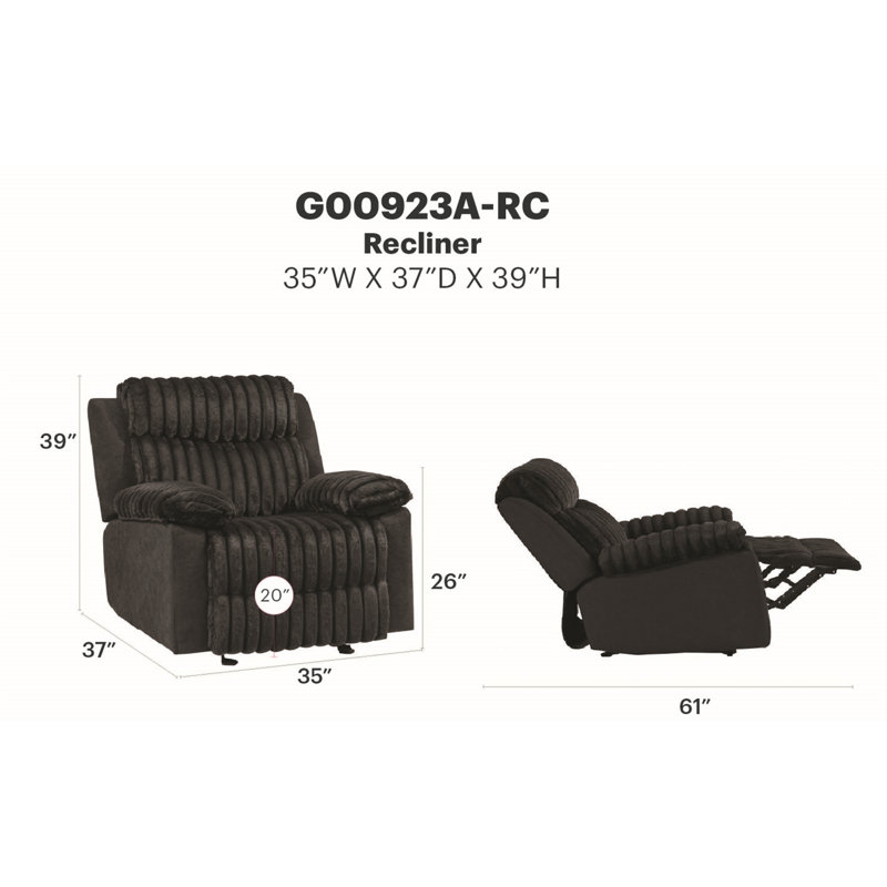 Fauteuil inclinable et oscillant avec ceinture à DEL noire, Black Upholstered