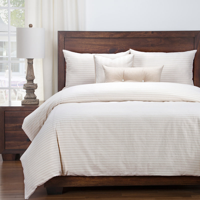 Ensemble de housse de couette rayée Ticking, Grand lit, Beige