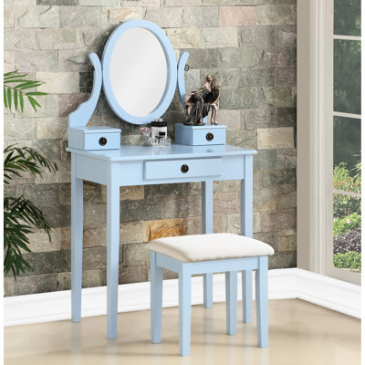 Fabuleuse table de coiffeuse et tabouret de réception bleu avec 3 tiroirs de rangement