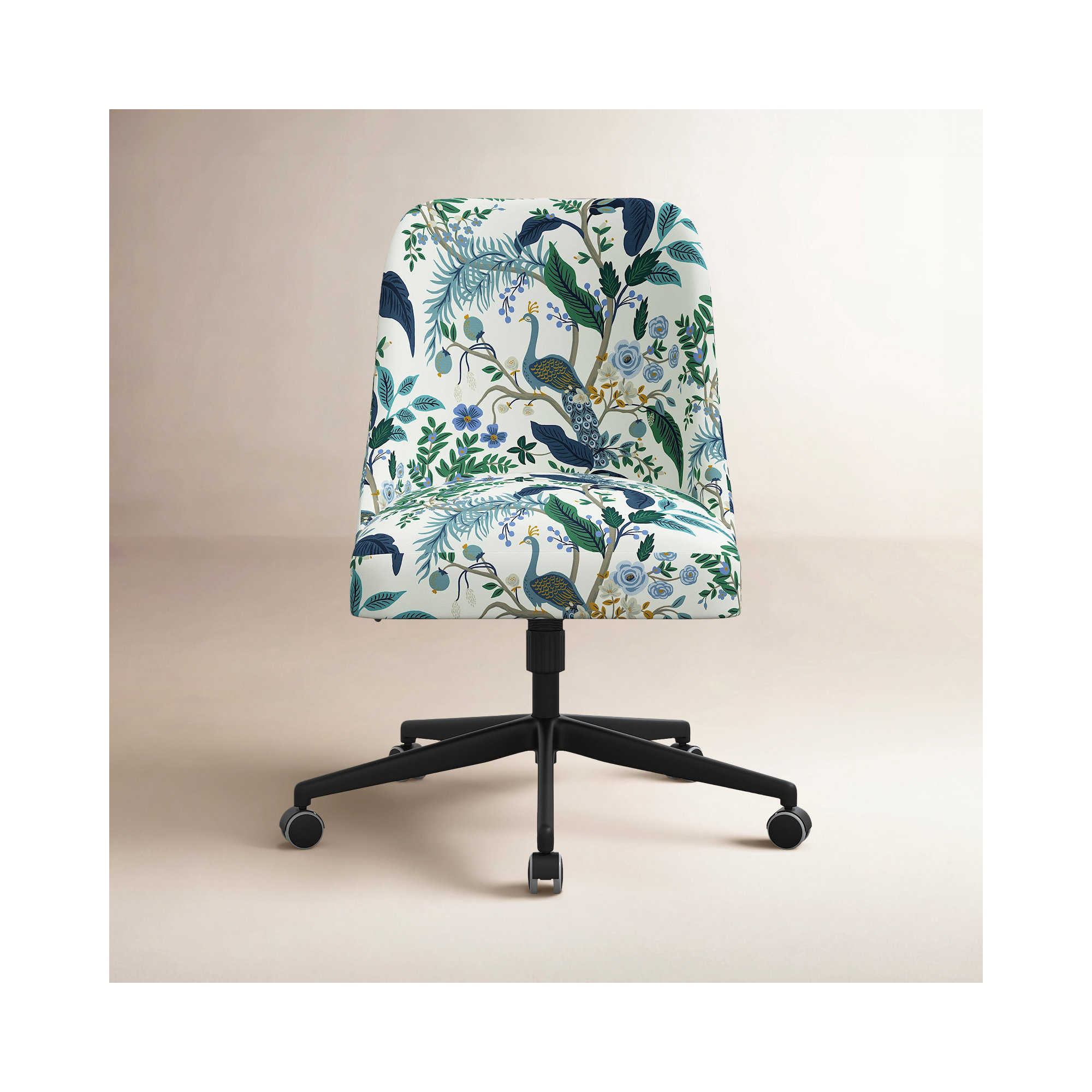 Rifle Paper Co. x Cloth & Company Brynn Office Chair, Rpc Peacock Blue & White Linen, Black