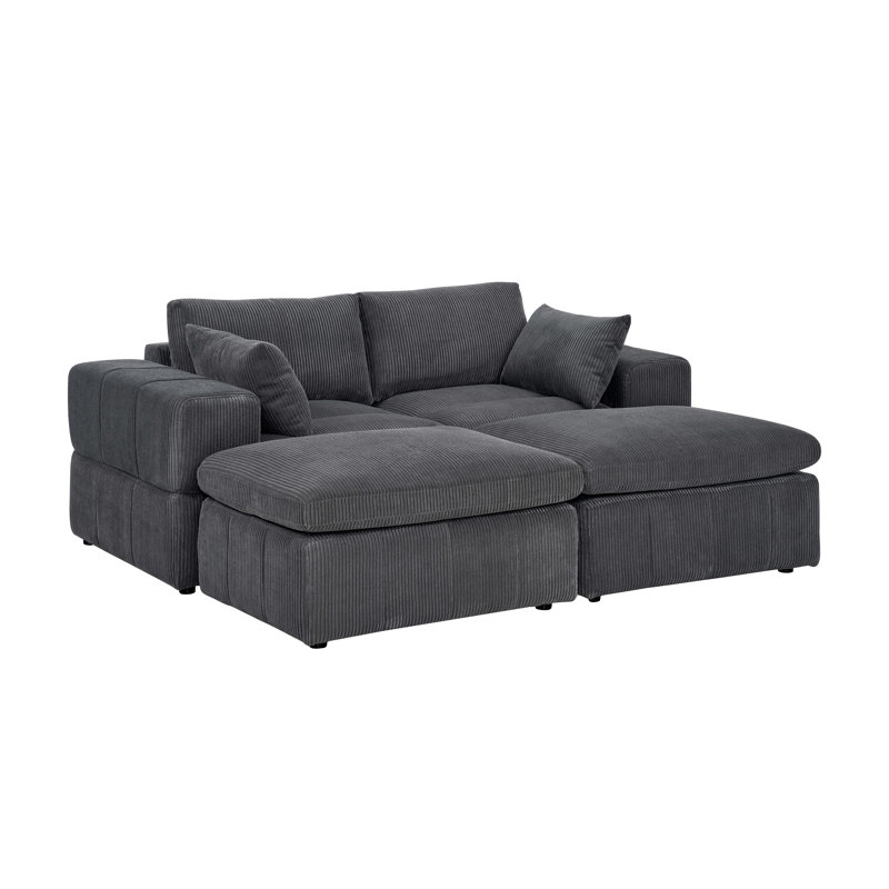 Perthfoybairns Corduroy Modular Sectional, Dark Gray Corduroy