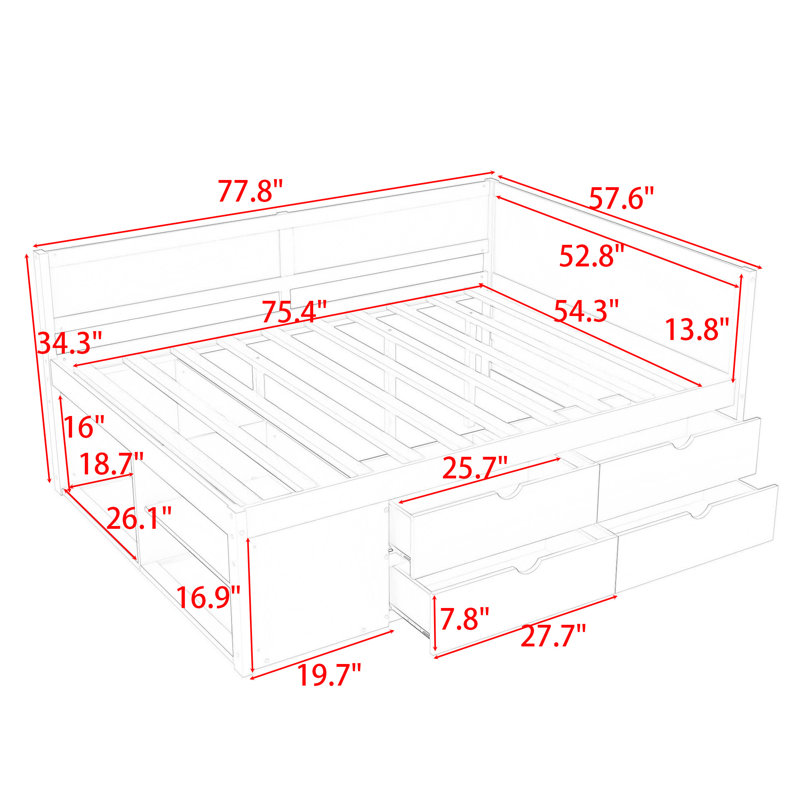Nadiv Wooden Daybed with 4 Drawers, Full / Double, White