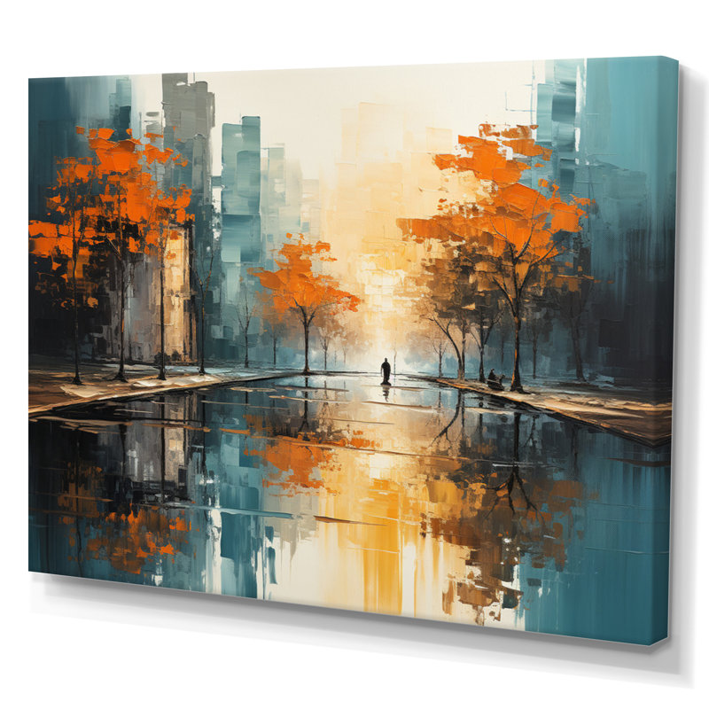 Orange Rivers Riverside Reflection I - Modern Canvas Wall Art, Toile tendue, H 12 po x l 20 po x P 1 po