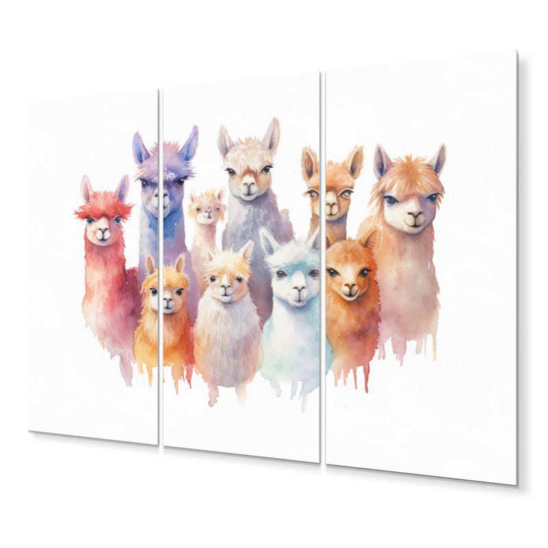 Herd of Colorful Huacayas II - Animals Metal Wall Decor Set
