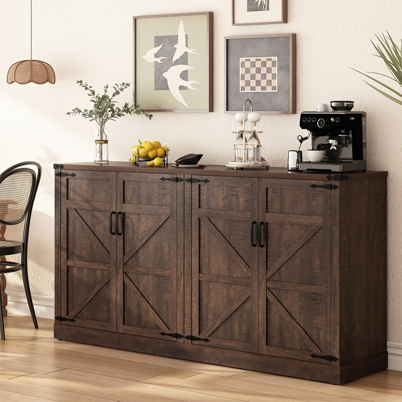 Grande armoire buffet de style campagnard avec 4 portes - Brun