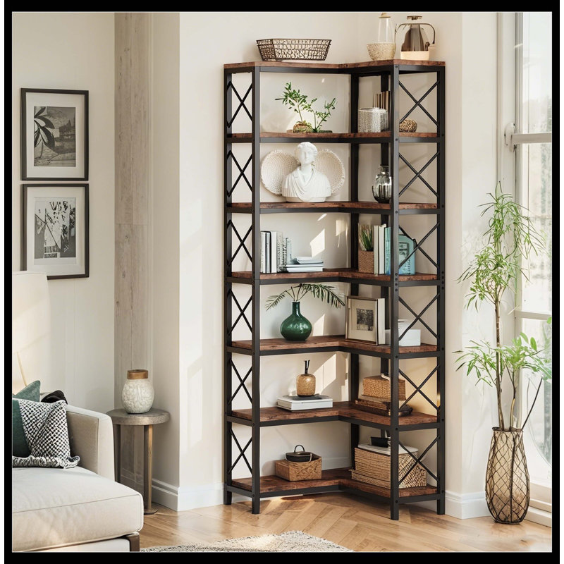 Bibliothèque de rangement à 7 niveaux, Brun rustique