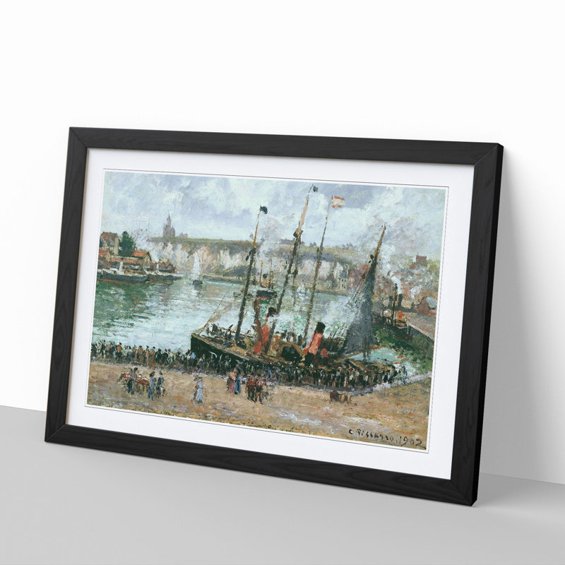 The Inner Harbor by Camille Pissarro - Picture Frame Painting, 48cm H x 65cm W x 2cm D, Black