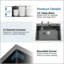 Évier de cuisine moderne fait à la main à simple cuve avec design encastré multifonctionnel et accessoires, acier inoxydable noir