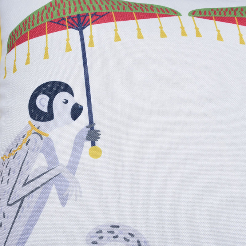Monkey Print and Navy Velvet Double Sided Pillow with Yellow Piping, 24" x 24"