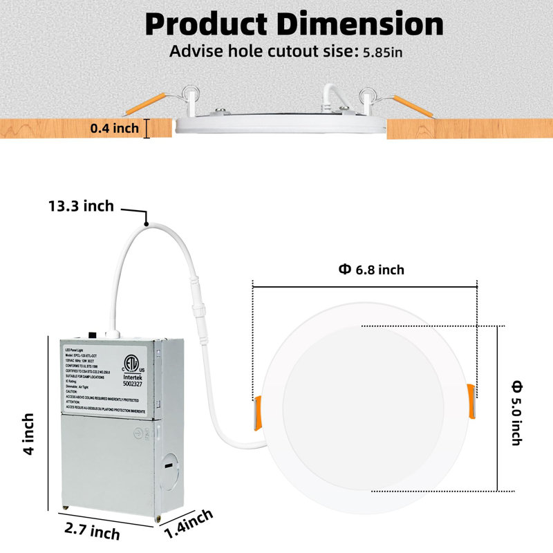 Lumières encastrées multicolores ultra-minces 6inch 1050lume 12w à intensité variable 5cct 2700k-5000k 110-130v écoénergétiques 