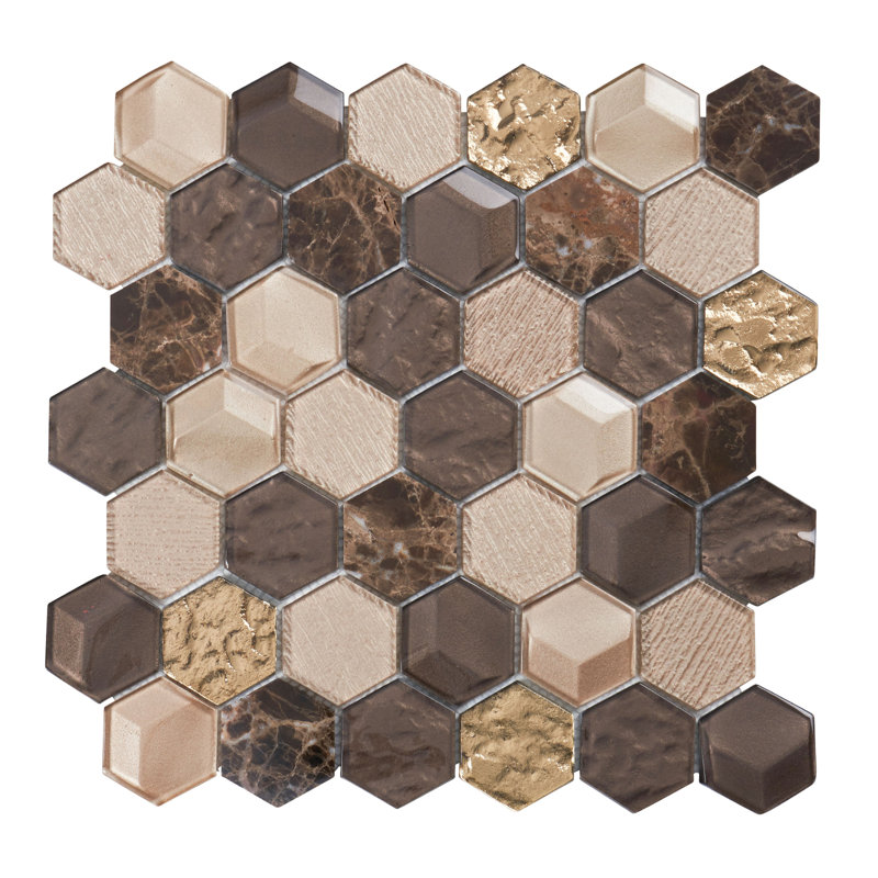 Emperador Marble Mosaic Sheet Tile, Gold/Brown