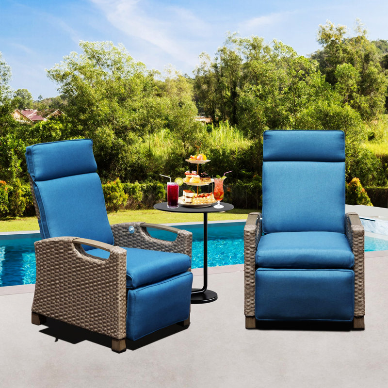 Fauteuil inclinable d'extérieur, Fauteuil inclinable pour l'intérieur et l'extérieur, Bleu, Brun