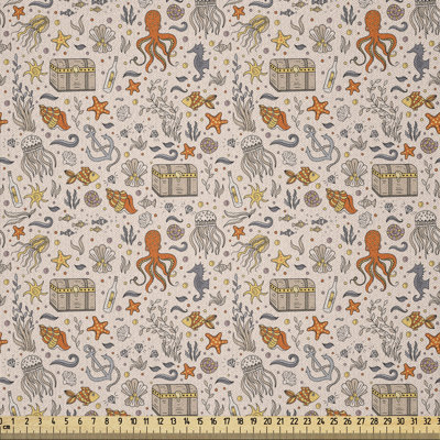 Multicolore, tissu Ambesonne Octopus par The Yard, motif à thème océan aventure avec divers éléments de composition de style dessin animé, tissu en microfibre pour textiles et décors artisanaux, 10 verges