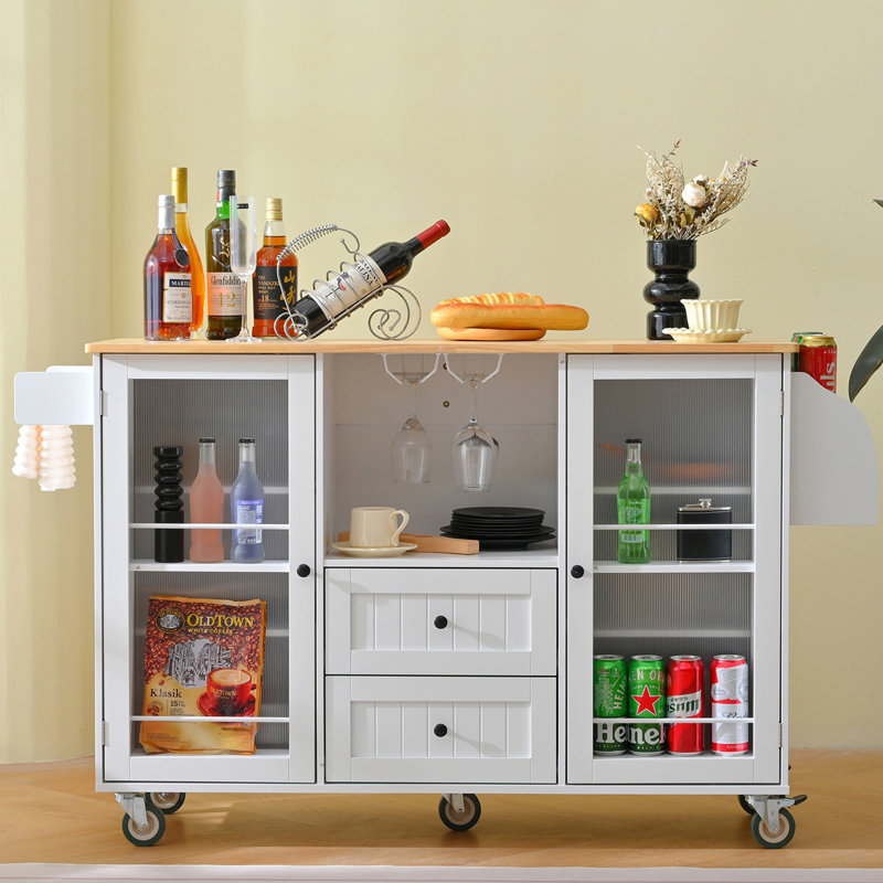 50"W Kitchen Island With Locking Wheels&Drop Leaf