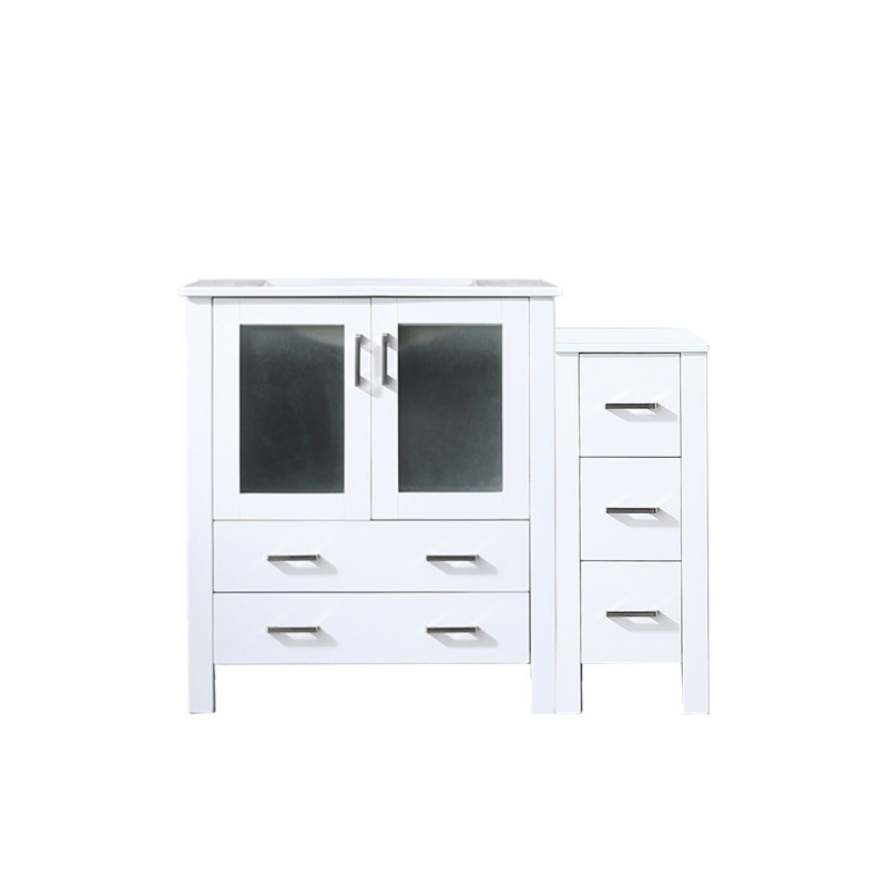 42 po Meuble-lavabo en blanc - Couvercle en bois massif et armoire latérale à charnières à fermeture en douceur et élégance avec fonctionnalité