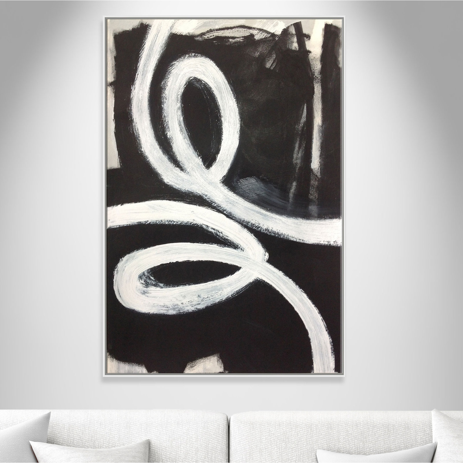 Hendrix "White Swirly Swirls 1" Print, White Framed, 61" H x 41" W x 2" D