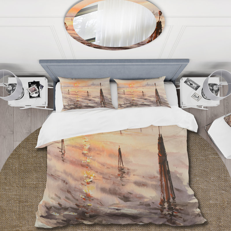 Panorama de Venise Laguna At Sunset - Ensemble de housse de couette nautique et côtier - Microfibre de polyester